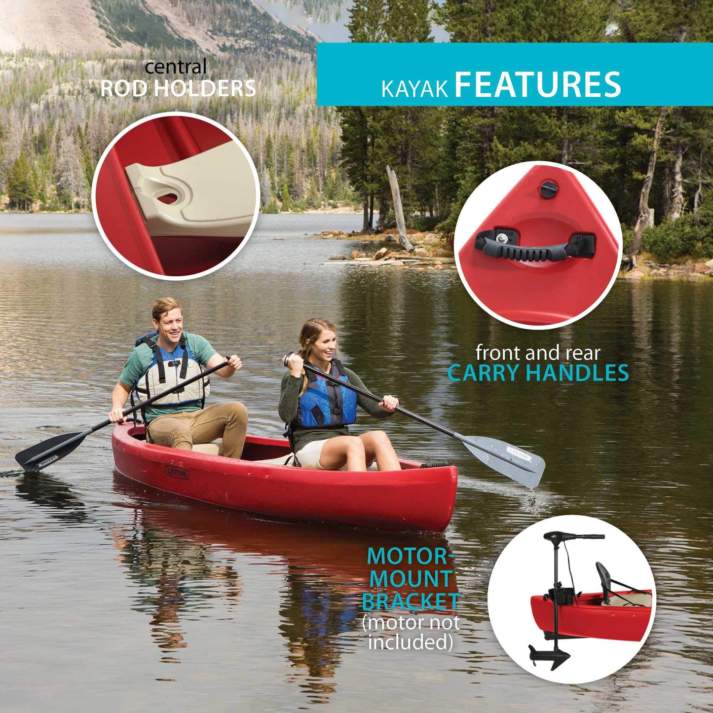 Lifetime Kodiak Canoe with 2 Paddles, Red, 13'