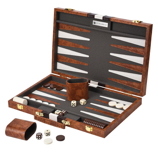Get The Games Out Top Backgammon Set - Classic Board Game Case - Best Strategy & Tip Guide - Available in Small, Medium and Large Sizes (Brown, Large)