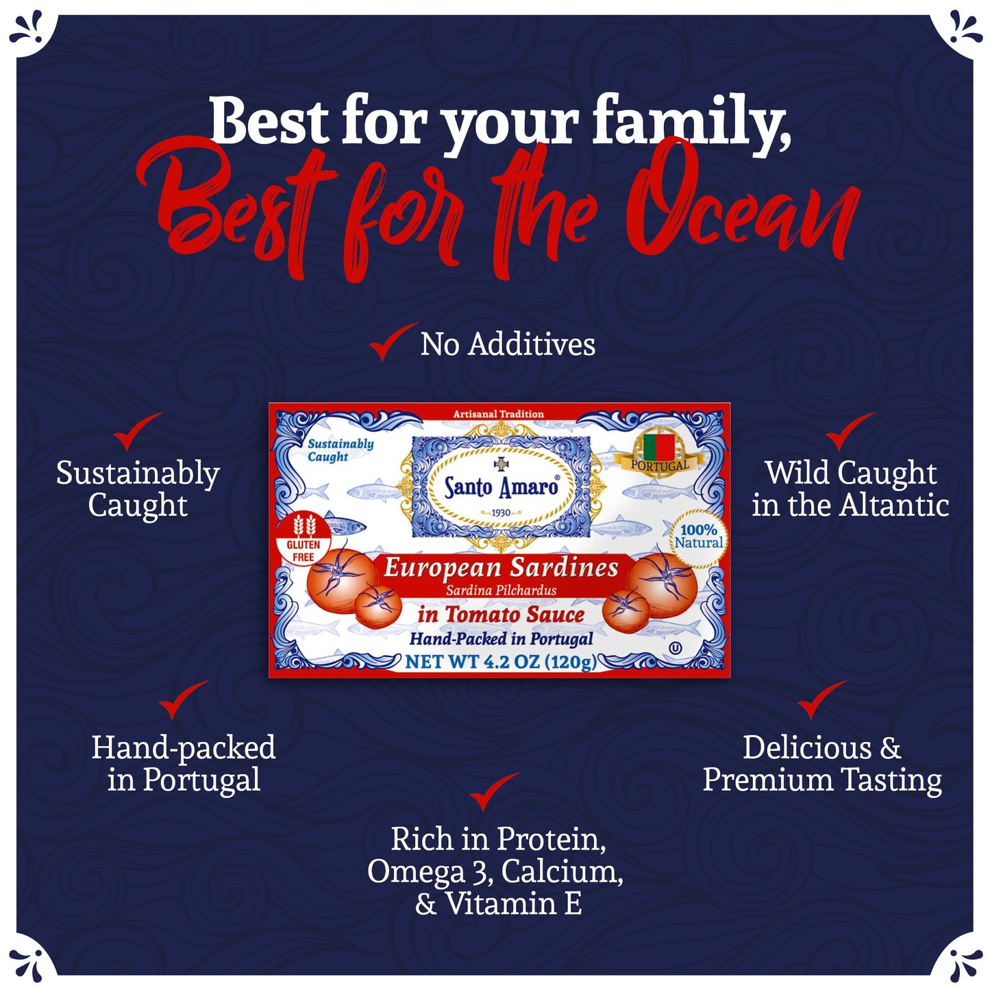 Santo Amaro - 6 Flavor Variety Pack Sampler European Wild Sardines - Virgin Olive Oil - Tomato Sauce from Puree - Virgin Olive Oil & Spicy Red Piri Piri Pepper - Spring Water - Virgin Olive Oil & Lisbon Lemon - Tomato Puree with Spicy Red Piri Piri Pepper
