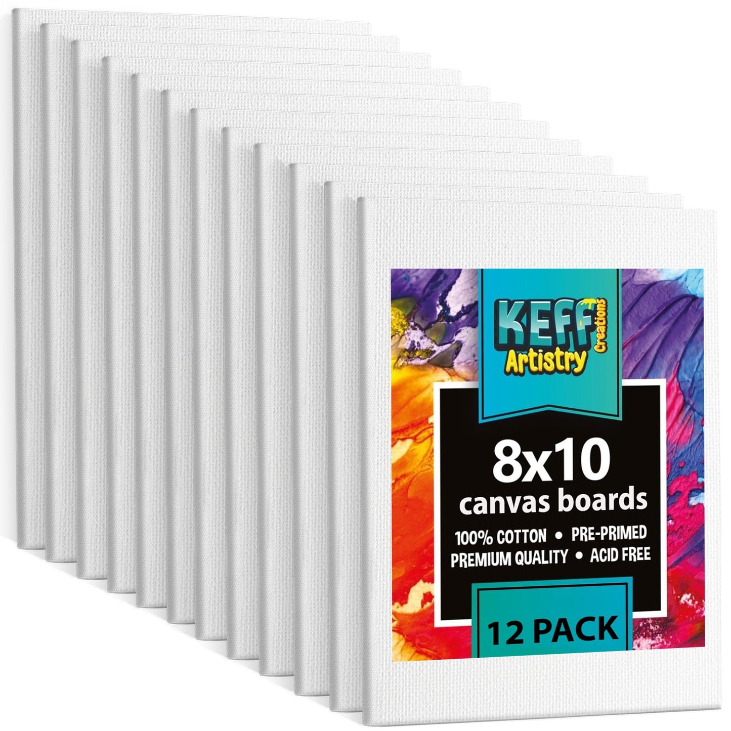 KEFF 24-Pack Bulk Canvas for Painting, 6 of 5x7, 8x10, 9x12, 11x14 Canvas Boards for Painting, Art Supplies for Adults & Kids - 100% Cotton Primed Painting Canvas for Acrylic, Oil, Watercolor, Tempera