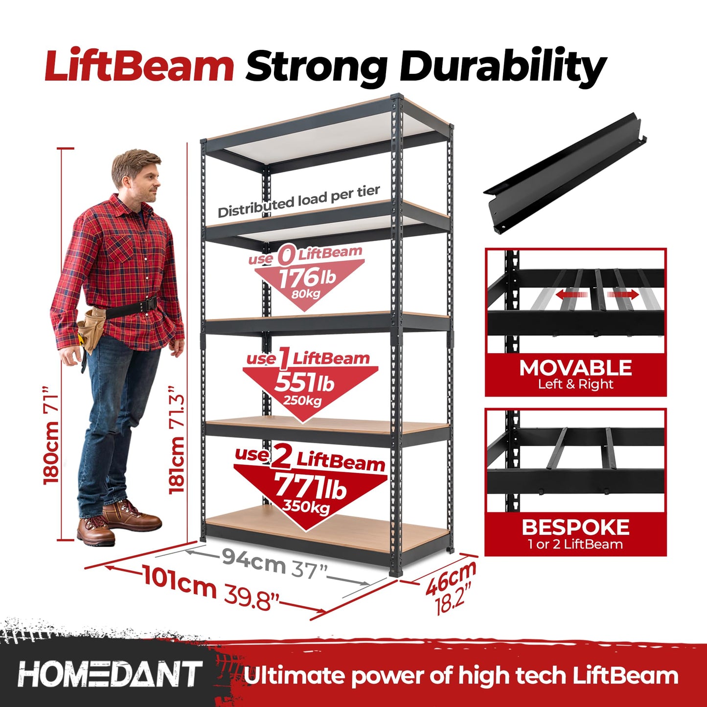 HOMEDANT 5 Tier Laminated Boltless Heavy Duty Garage Storage Adjustable Wide Size Metal Shelving Unit Utility Rack Shelves Organization Multipurpose Shelf Shed Warehouse 47.7"W x 24.1"D x 71.3"H 2Pack