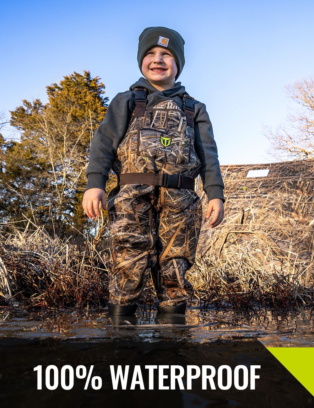 TIDEWE Chest Waders for Toddler & Children, Neoprene Waterproof Insulated Hunting & Fishing Youth Waders for Boy and Girl, Cleated Bootfoot Kids Wader, Next Camo Evos (Size 3T)