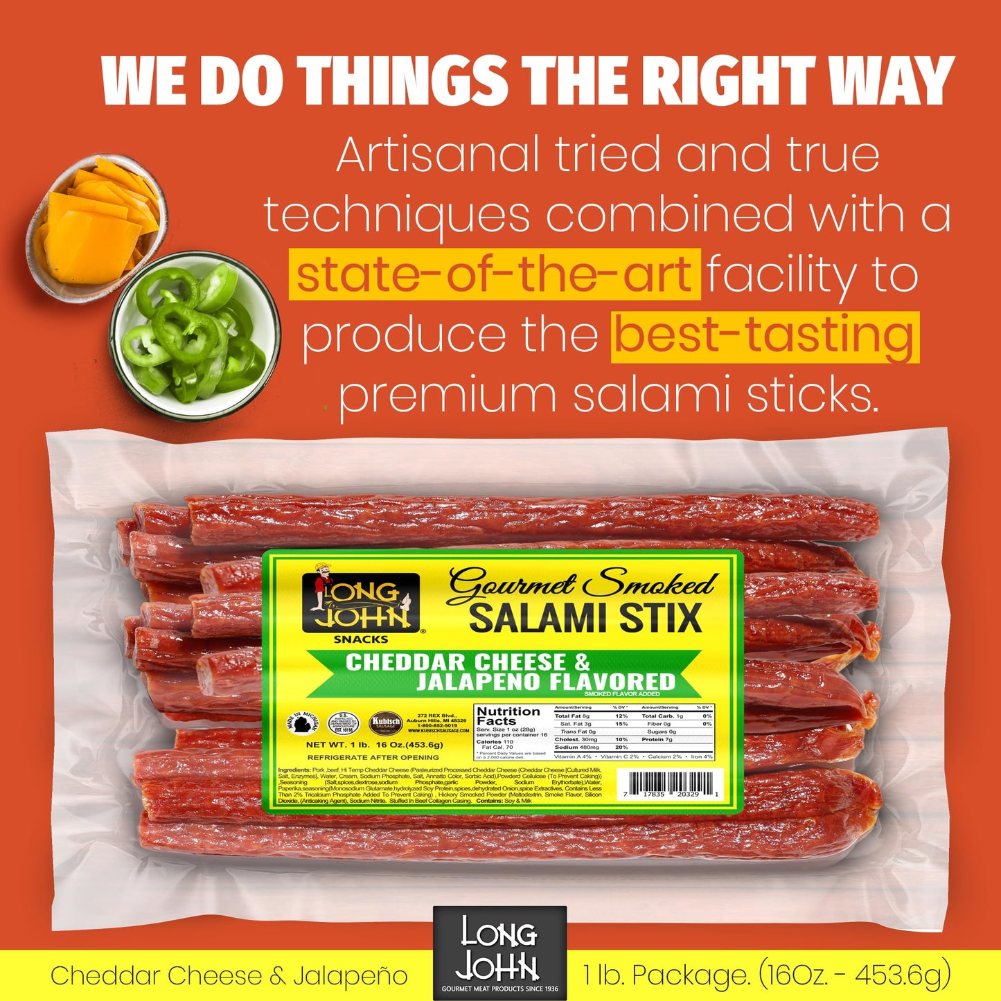 Long John Snacks Italian Style Dried Salami Stix – Premium Italian Blend Hand Crafted Pork & Beef Cuts – Gluten-Free, Bold Flavor & Low Heat – Smoked & Italian-Style Dried to Perfection - 16oz.