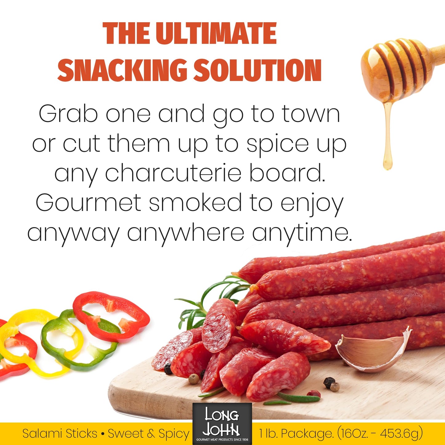 Long John Snacks Italian Style Dried Salami Stix – Premium Italian Blend Hand Crafted Pork & Beef Cuts – Gluten-Free, Bold Flavor & Low Heat – Smoked & Italian-Style Dried to Perfection - 16oz.