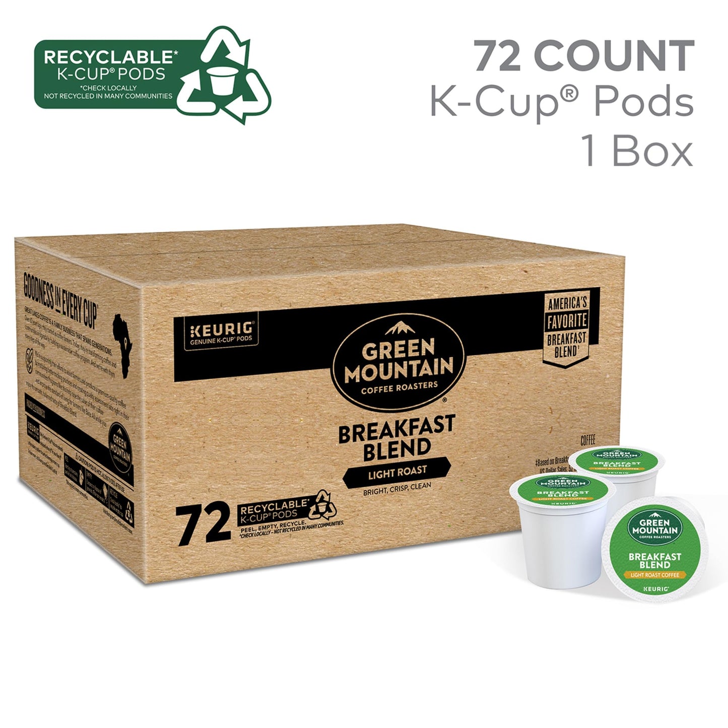 Green Mountain Coffee Roasters Breakfast Blend Single-Serve Keurig K-Cup Pods, Light Roast Coffee, 96 Count