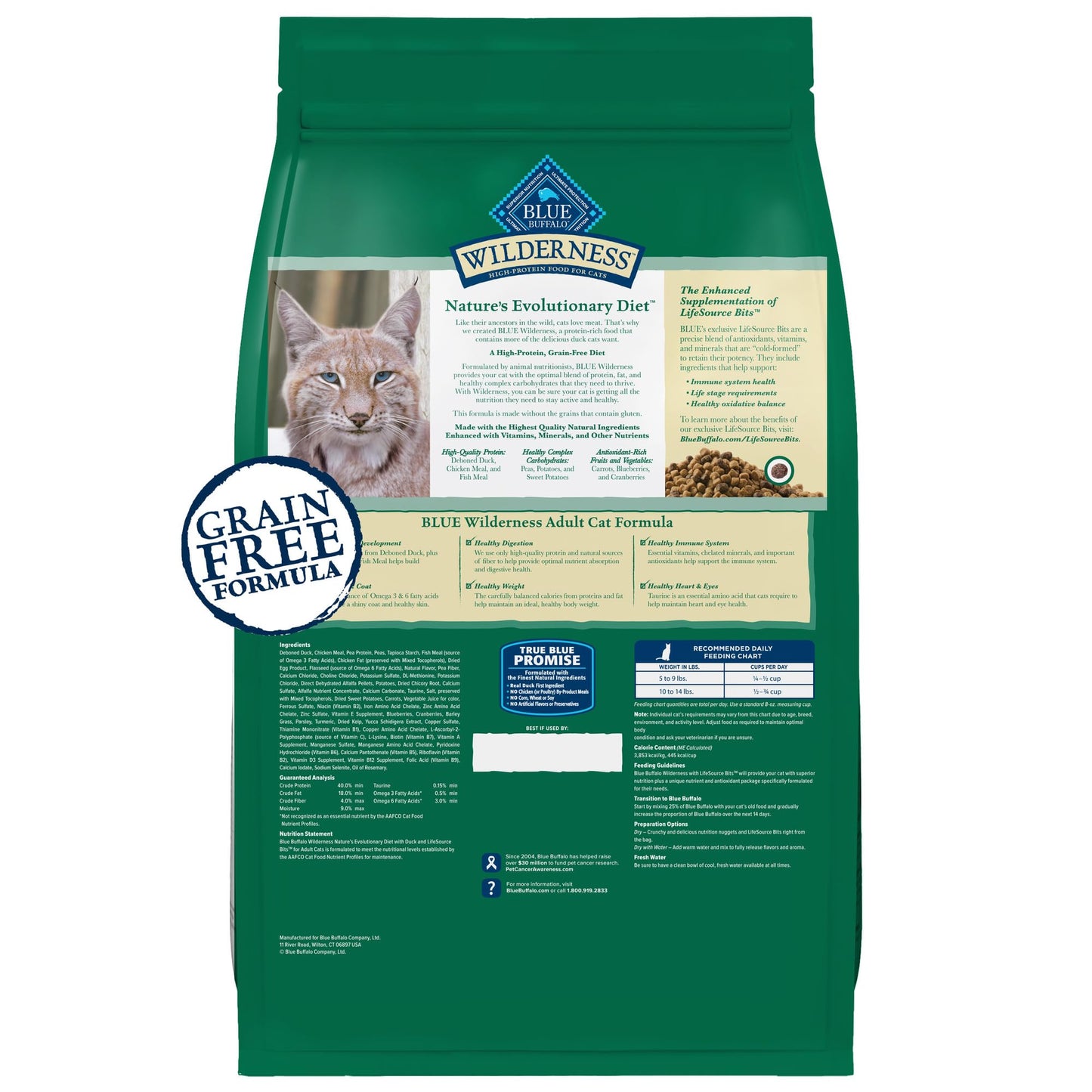 Blue Buffalo Wilderness Natural Adult Dry Cat Food, High-Protein and Grain-Free Diet, Supports Healthy Muscle Development and a Healthy Immune System, Chicken, 12-lb. Bag
