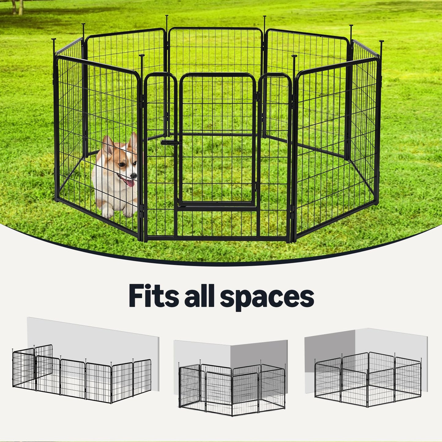 Amazon Basics Dog Playpen, 8 Panels Metal Fence with Door, Foldable for Indoor and Outdoor Use, Suitable for Small to Medium Sized Dogs, 30 Inch Height, Black
