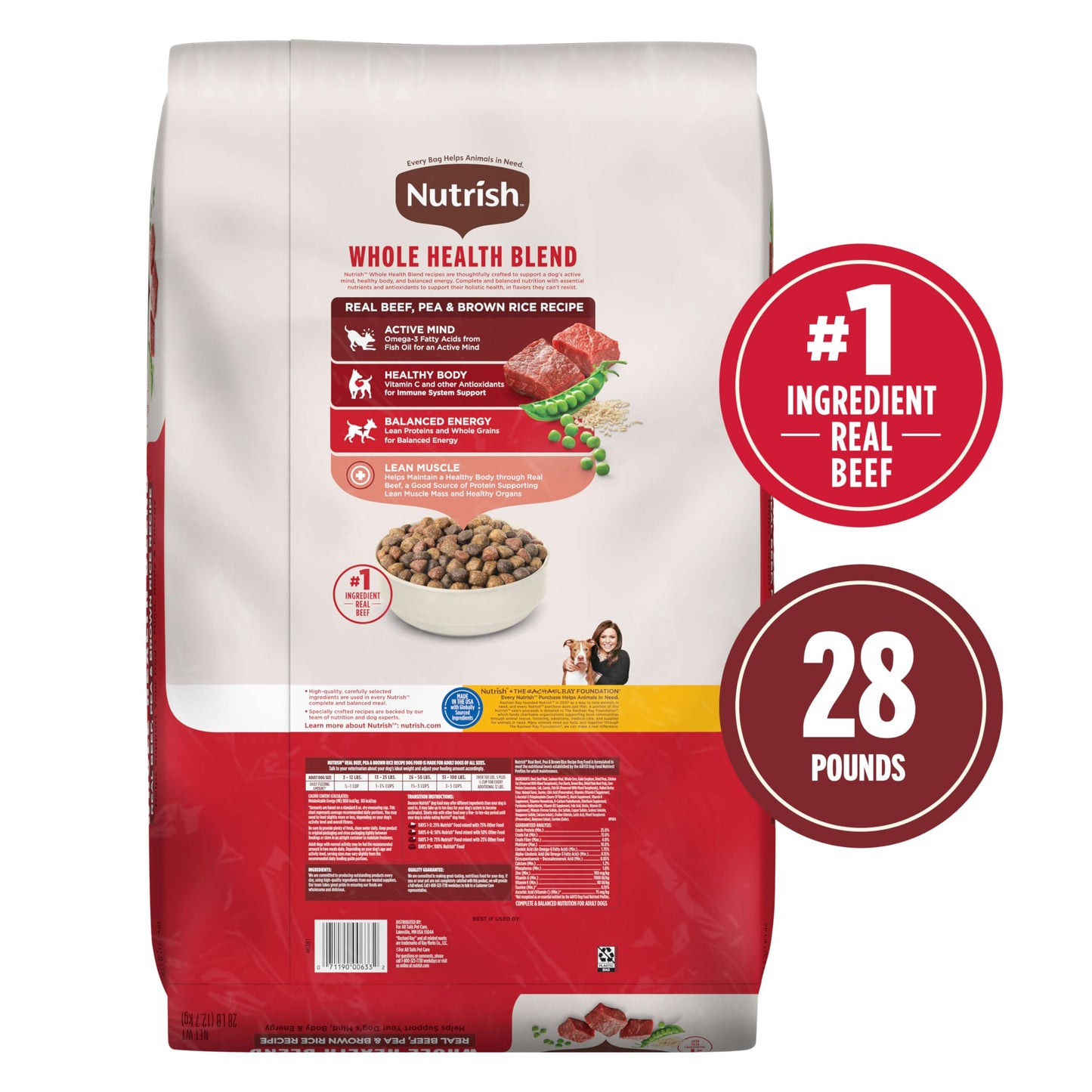 Nutrish Dry Dog Food, Real Beef, Pea & Brown Rice Recipe Whole Health Blend for Adult Dogs, 40 lb. Bag, Packaging May Vary (Rachael Ray)