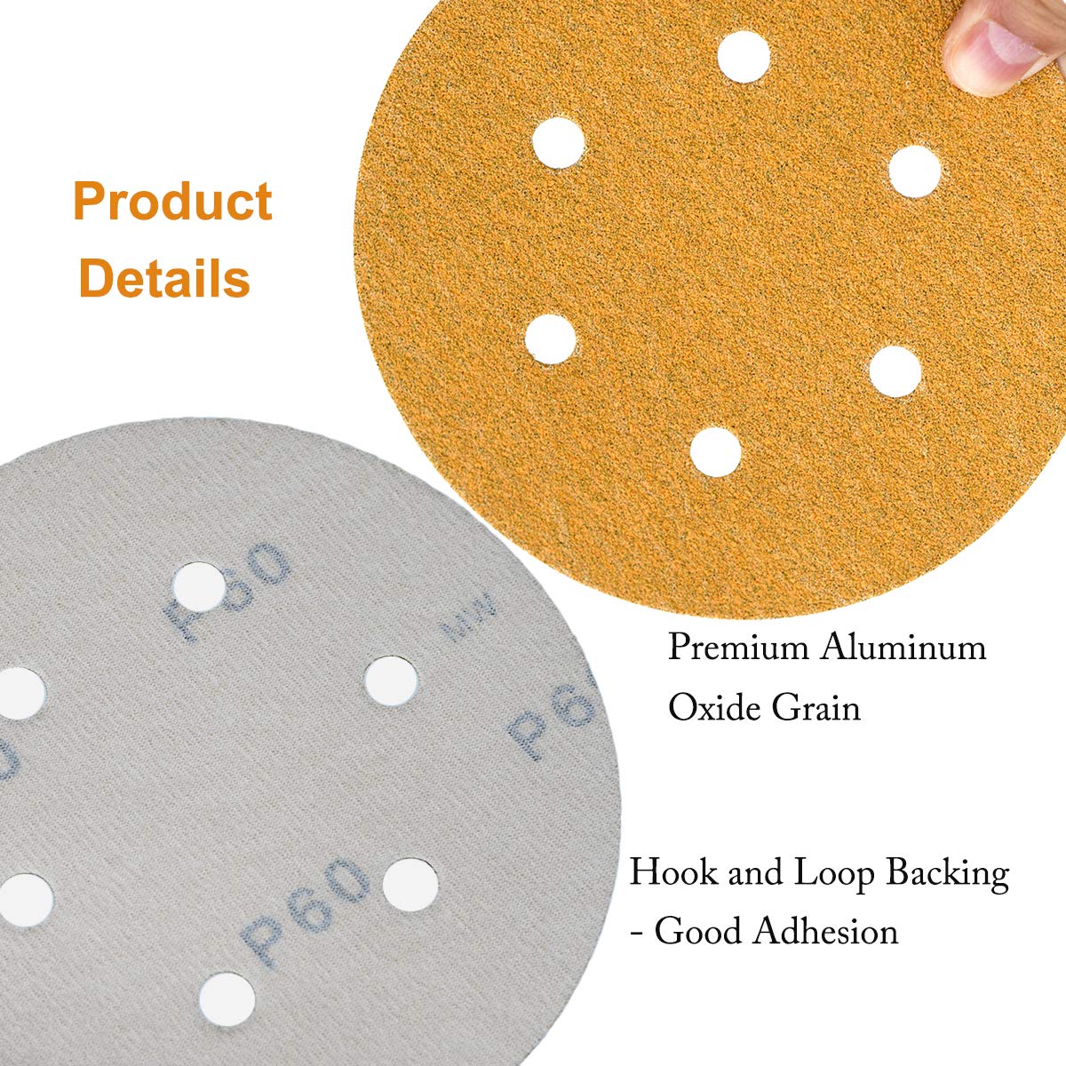 6-Inch 6-Hole Hook and Loop Sanding Discs 600-Grit, Random Orbital Sandpaper for Automotive and Woodworking, 100-Pack