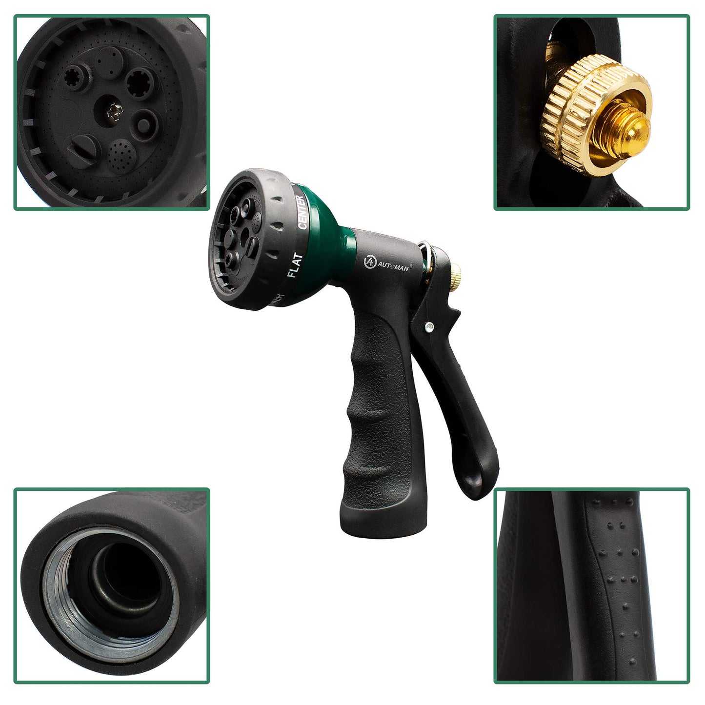 AUTOMAN-Garden-Hose-Nozzle, ABS Water Spray Nozzle with 7 Adjustable Watering Patterns, Slip Resistant for Watering Plants, Lawn& Garden, Washing Cars, Cleaning, Showering Pets & Outdoor Fun.