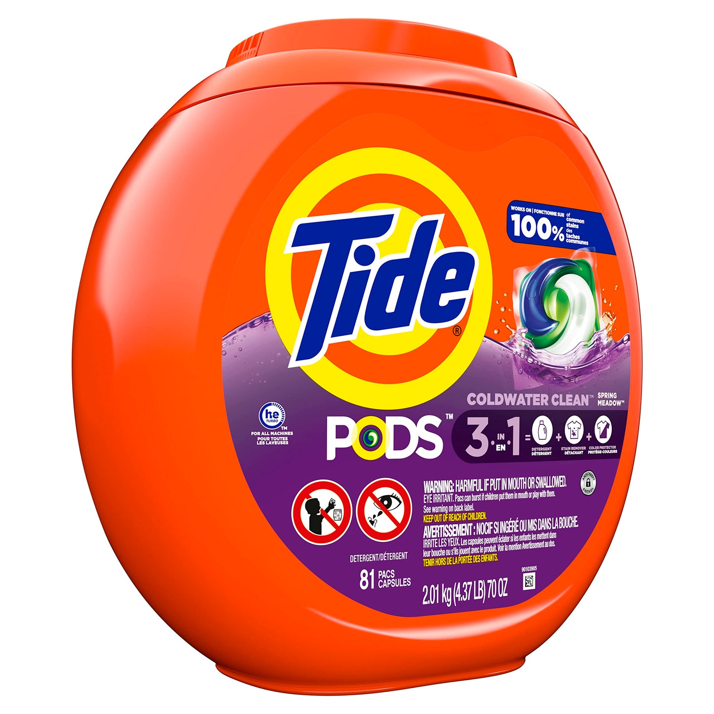 Tide PODS Liquid Laundry Detergent Soap Pacs, HE Compatible, Powerful 3-in-1 Clean in one Step, Built in Stain Removers, Spring Meadow Scent, 76 Count