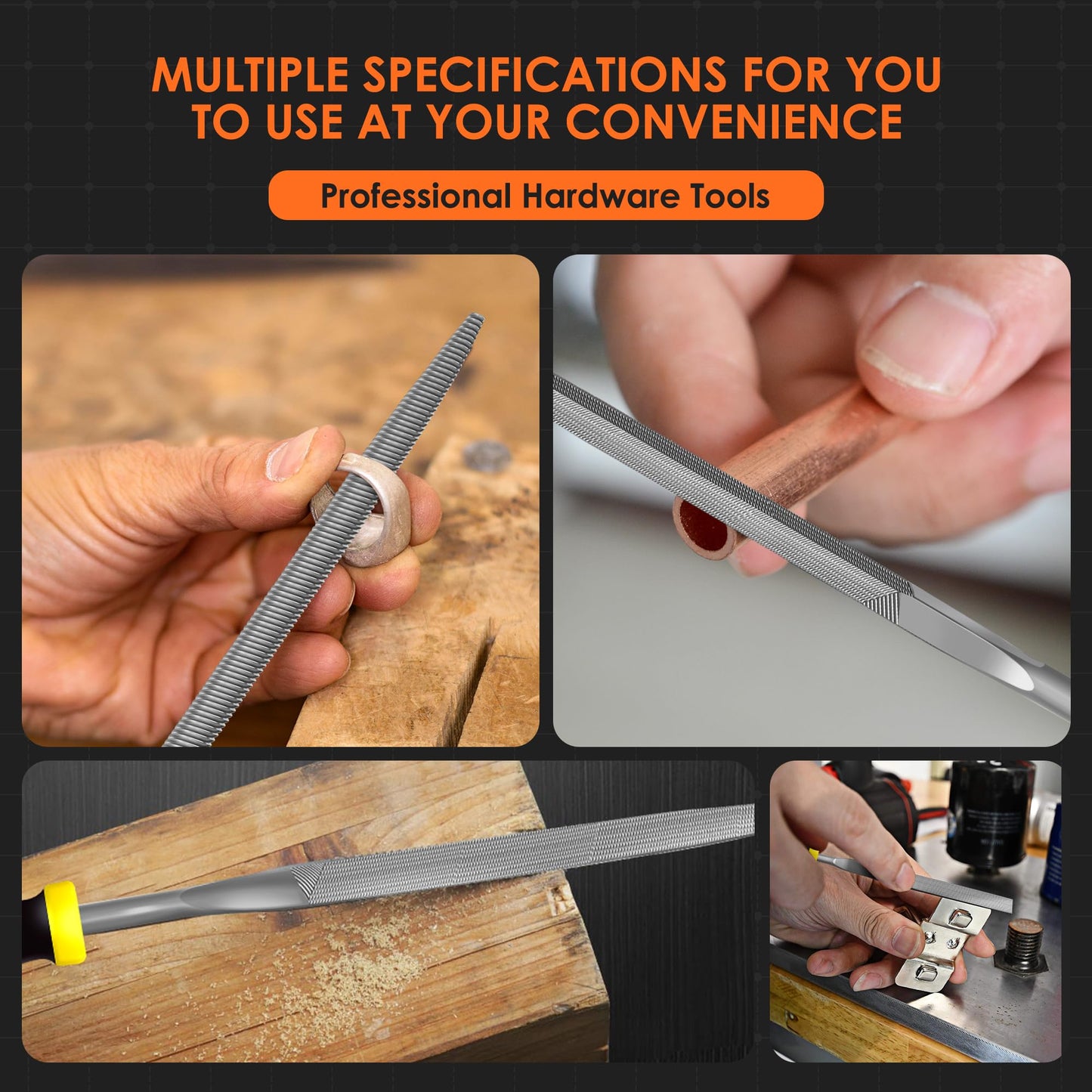 6-Piece Metal Needle File Set - Hardened Alloy Steel Includes Flat, Warding, Square, Triangular, Round, and Half-Round Files