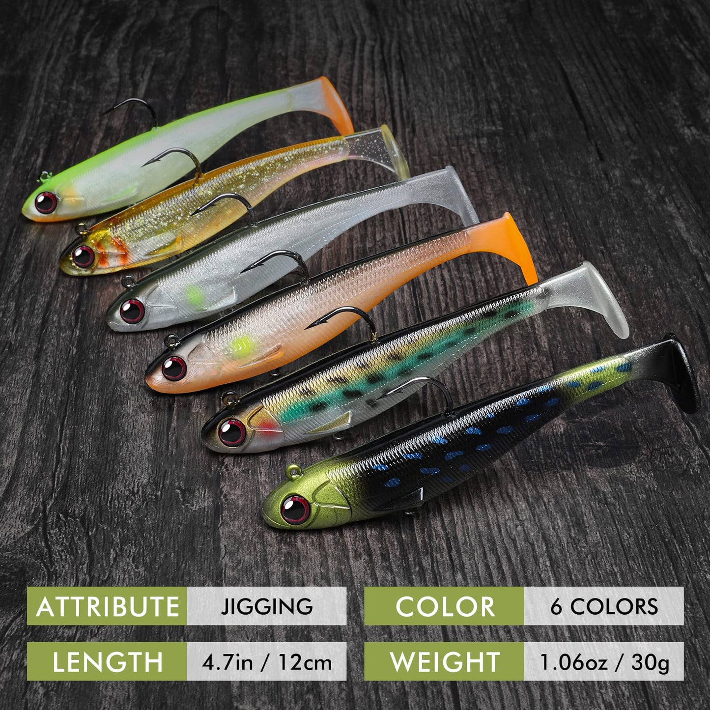 TRUSCEND Easy Catch Pre-Rigged Soft Lures, Vibrating Swim Action, Trembly Sinking Move, Amazing Soft Swimbait for Family Fishing, Well-Made Fishing Lures for Bass Trout Crappie Walleye Pike Redfish