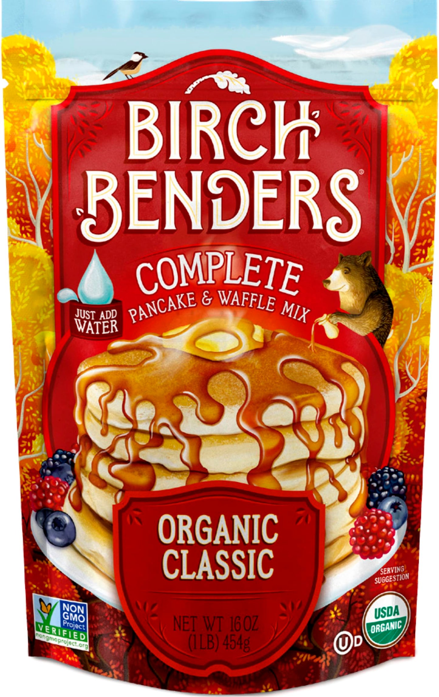 Organic Pancake and Waffle Mix, Classic Recipe by Birch Benders, Whole Grain, Non-GMO, Just Add Water, 16oz (Packaging may vary)