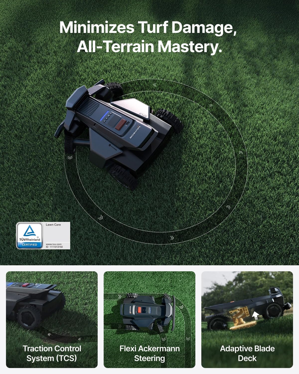 Segway Navimow X430 Robot Lawn Mower Wire Free, for up to 1 Acre, 4WD for 84% Slopes, Zero-Turn for Damage-Free Mowing, ORV-Tuned Lawnmower, MowMentum with 2 × 180W Motors, 0.75–4 in Cutting Height