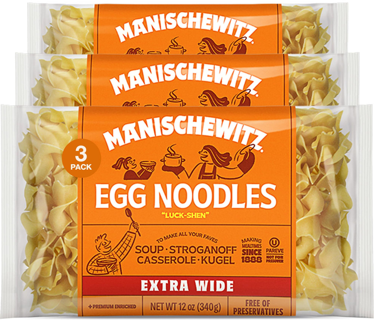 Manischewitz Premium Enriched Fine Egg Noodles 12oz (4 Pack) Great in Soups & Stews