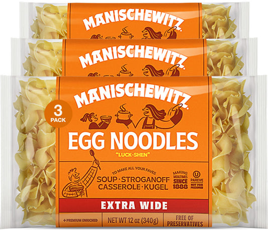 Manischewitz Premium Enriched Fine Egg Noodles 12oz (4 Pack) Great in Soups & Stews