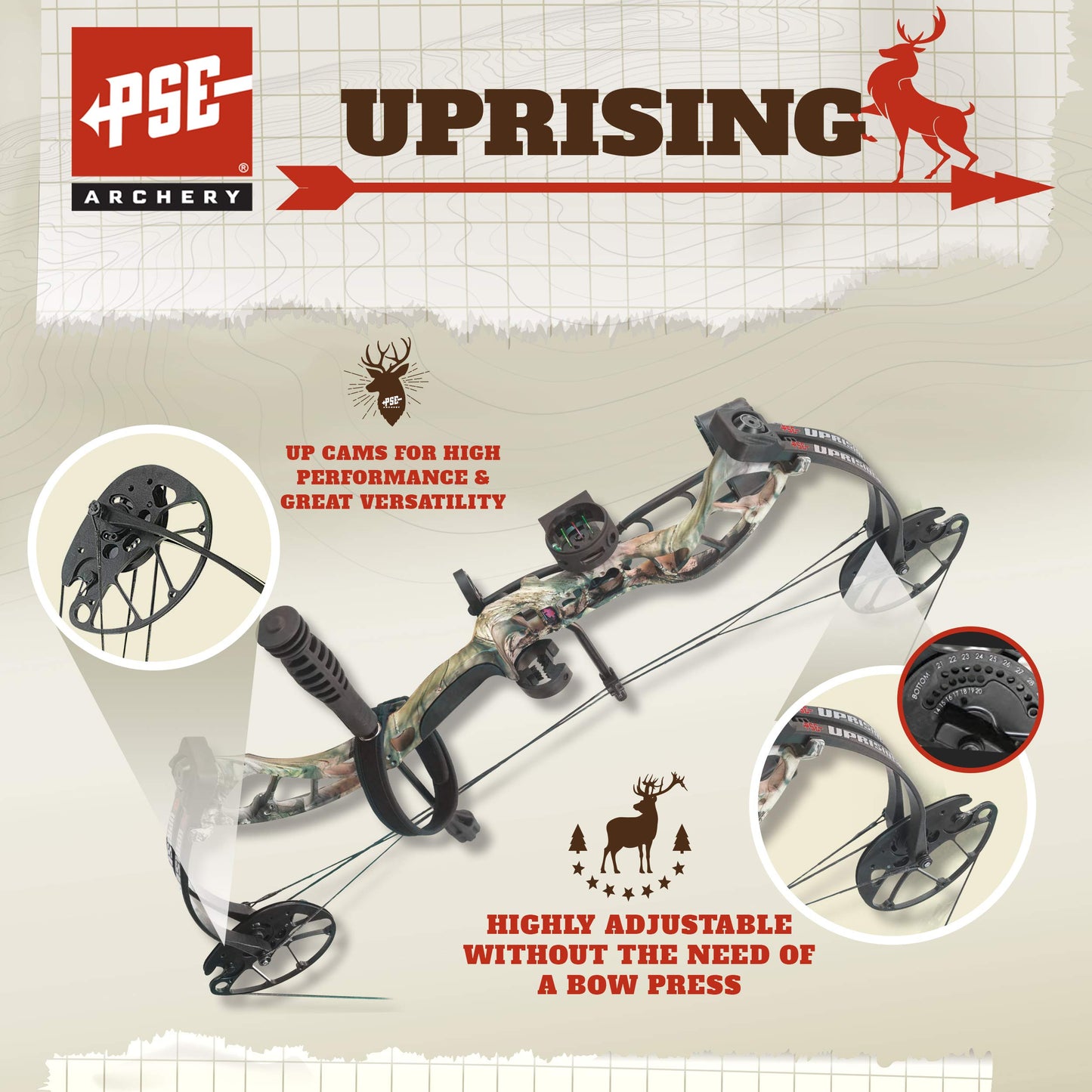 PSE ARCHERY Uprising Compound Bow Package for Adults, Kids & Beginners -Press Free Adjustment -Draw Range 14"-30"-Draw 15-80LB Pull -Up to 310 FPS