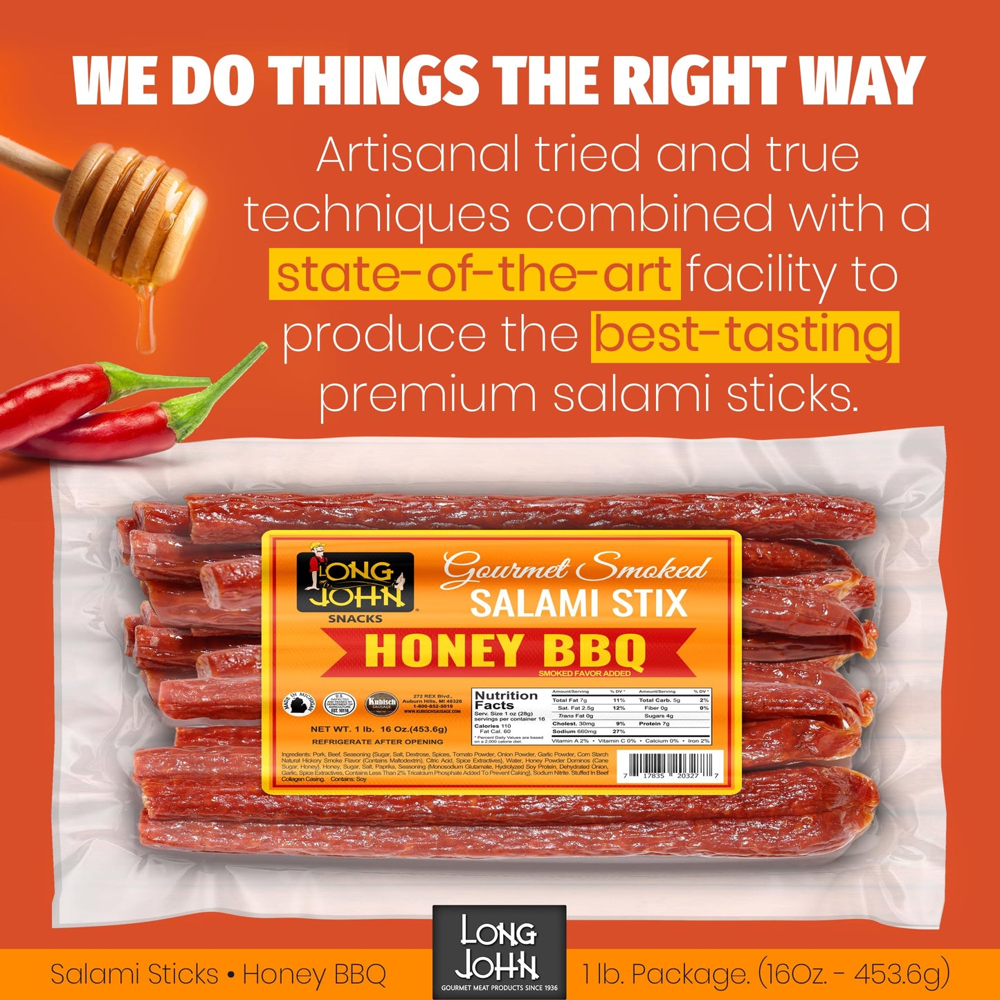 Long John Snacks Italian Style Dried Salami Stix – Premium Italian Blend Hand Crafted Pork & Beef Cuts – Gluten-Free, Bold Flavor & Low Heat – Smoked & Italian-Style Dried to Perfection - 16oz.