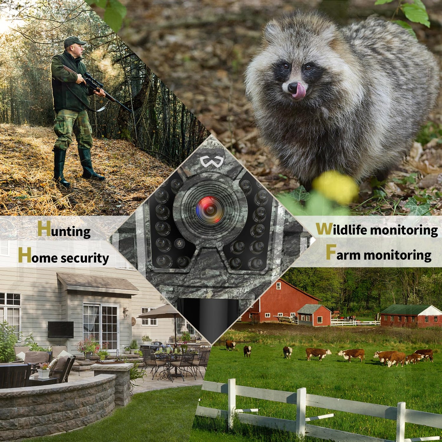 WOSODA Mini Trail Camera 4 Pack 24MP 1080P HD, Game Cam with SD Card, Waterproof Tiny Hunting Camera Night Vision Motion Activated with Fast Trigger Time for Outdoor Wildlife Monitoring