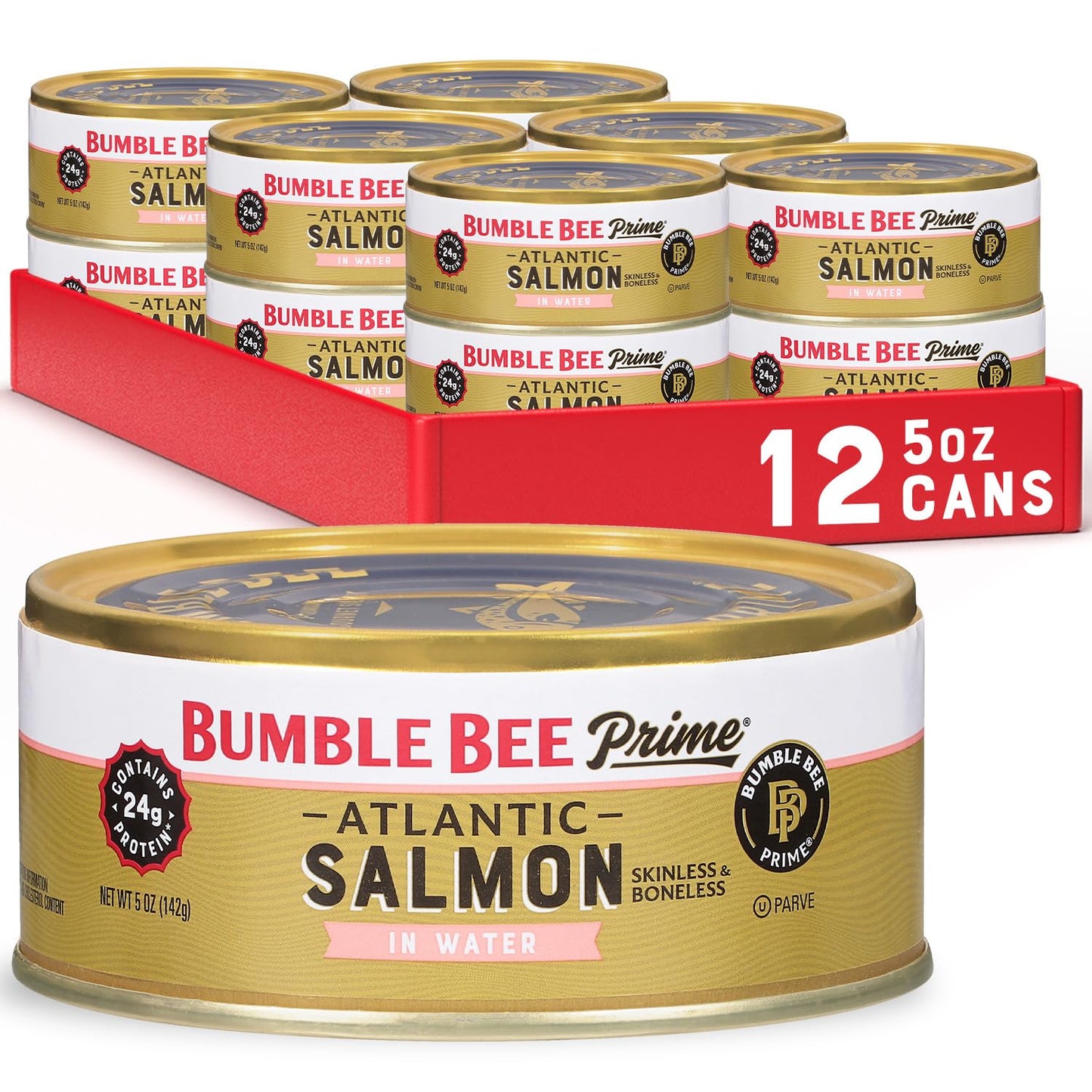 Bumble Bee Prime Atlantic Salmon, 5 oz Can - Premium Salmon - 24g Protein per Serving - Gluten Free & Kosher