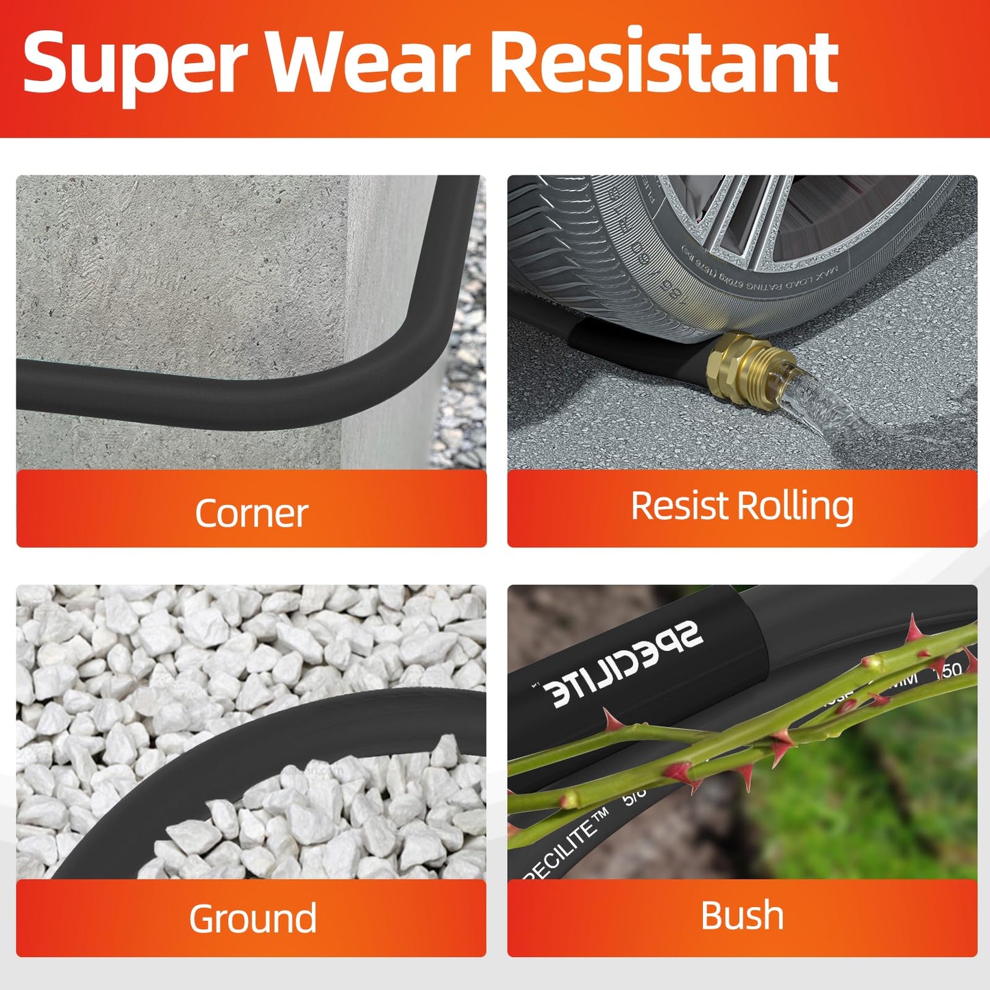 Garden Hose 50 ft x 5/8 in Heavy Duty, Flexible and Lightweight Water Hose, Burst 600 psi, Kink-less Hybrid Rubber Hose for Backyard, 3/4'' Brass Fittings