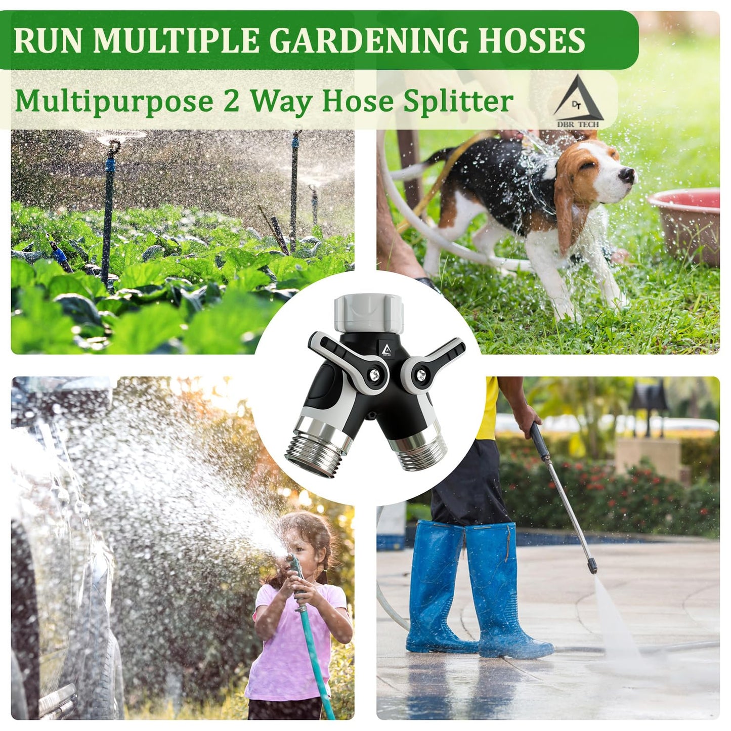 Hose Splitter 2 Way, Heavy Duty Metal Connector, Two Way Garden Hose Splitter, High Flow Spigot Faucet Bib Adapter, Solid Double Y Shut Off Valve for Outdoor Gardening Hoses, Orange