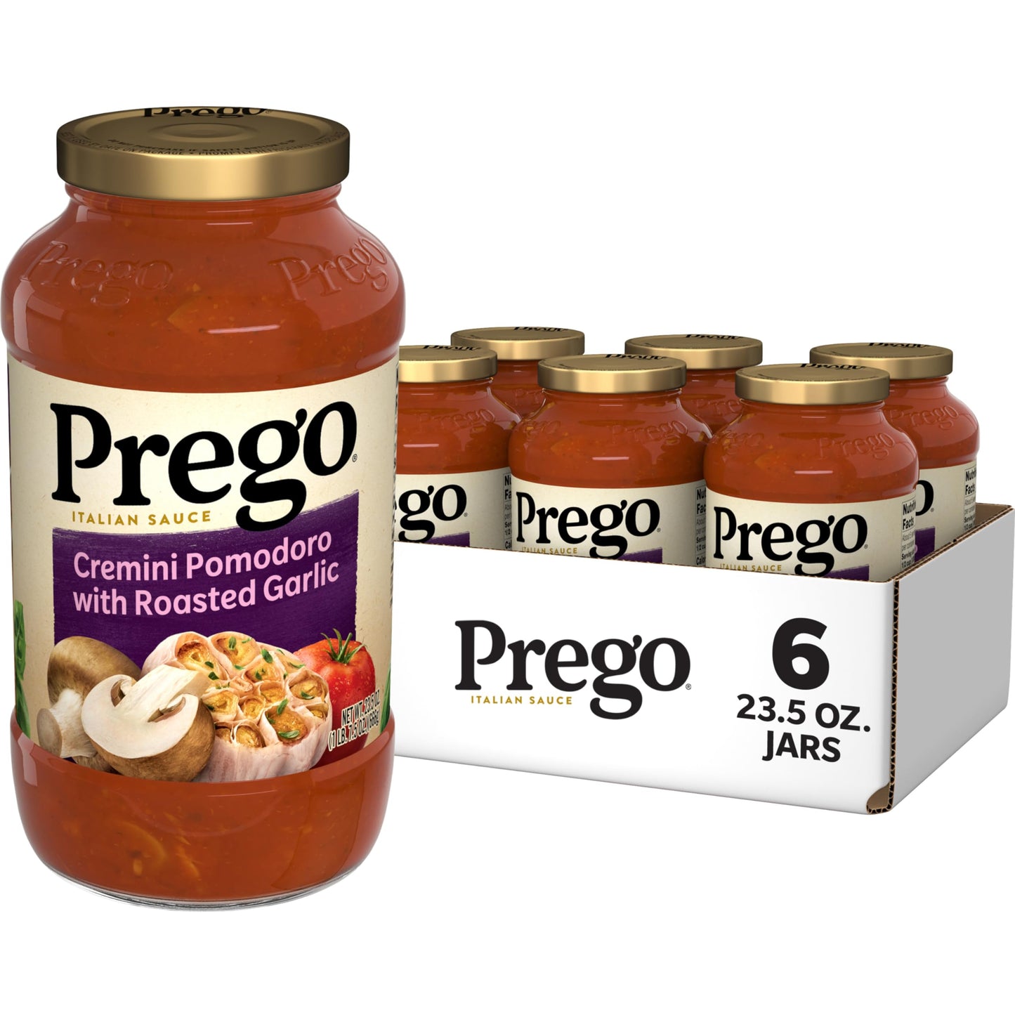 Prego Traditional No Sugar Added Pasta Sauce, 23.5 Oz Jar (Case of 6)