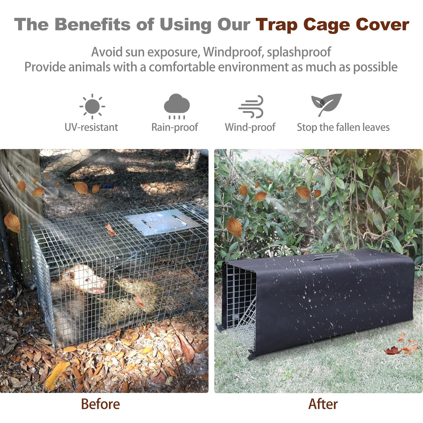 Live Animal Trap Cage Cover, Cat Trap for Stray Cats 32 Inch Folding Skunk Trap with Real Door for Raccoons, Opossums, Groundhogs, Skunks, Feral Cats, Squirrels (Only Cover)