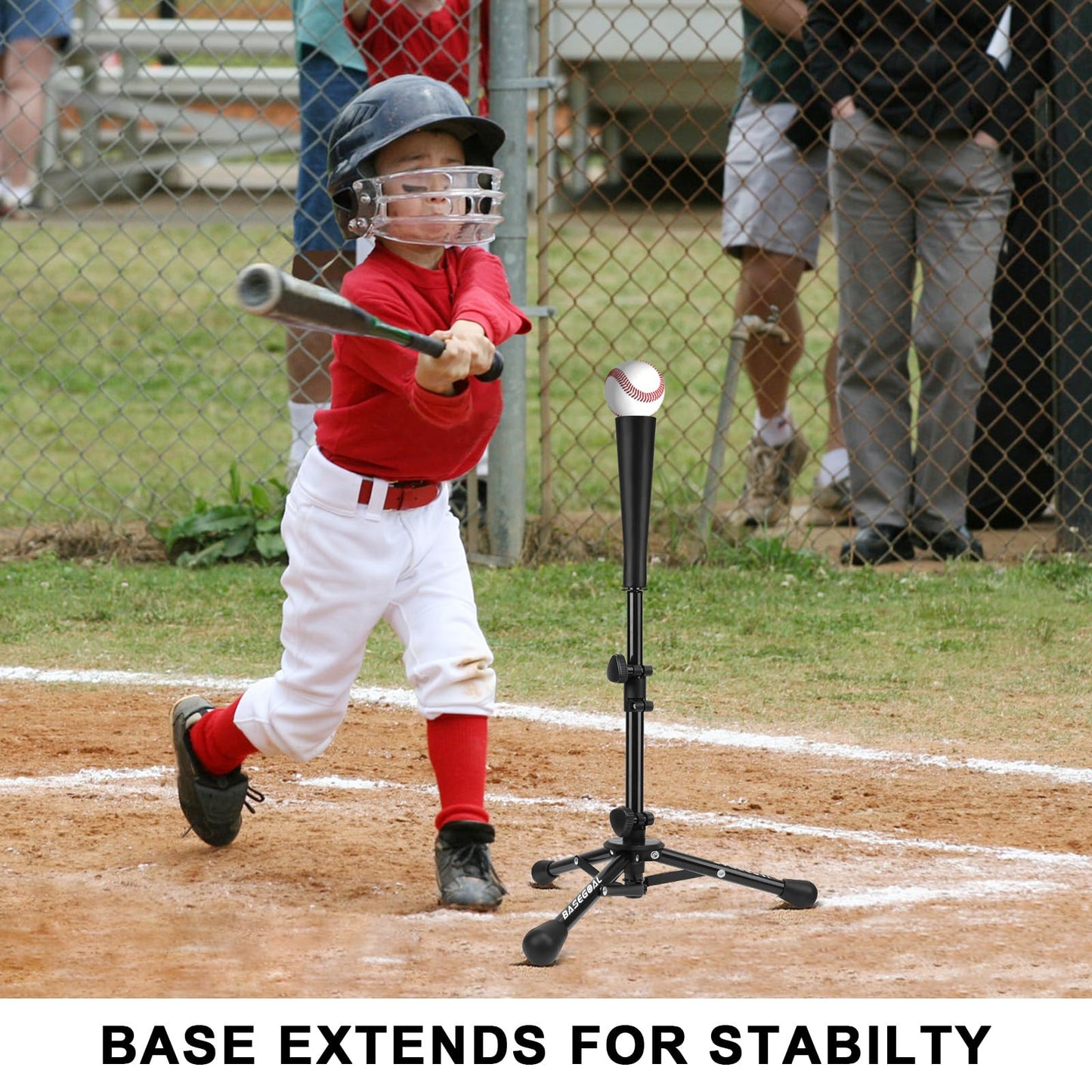 BaseGoal Baseball Tee for Kids,Batting Tee,Softball Tee,Youth Hitting Tee,Teeball Tee,Travel Tee,Easy Adjustable Height and Carry Bag