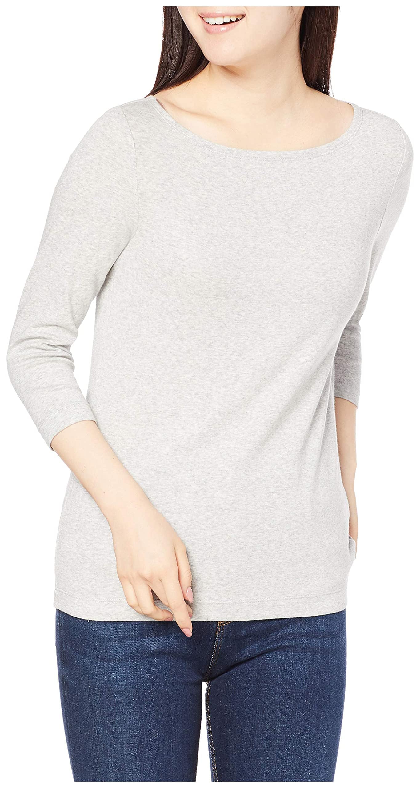 Amazon Essentials Women's Slim-Fit 3/4 Sleeve Boat Neck Cotton Modal Micro Rib T-Shirt