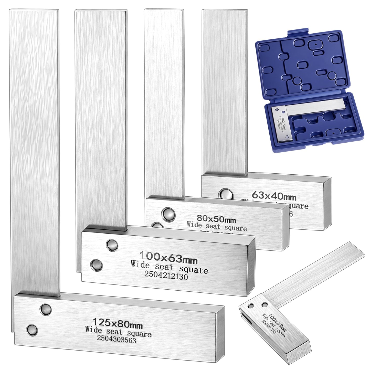 Machinist Square Set, 2", 3", 4" and 6" Squares Machinist Engineer Steel Benchmark Measure Tools High Precision 90 Degree Wide Base Tool L-Type Testing Measuring Tool