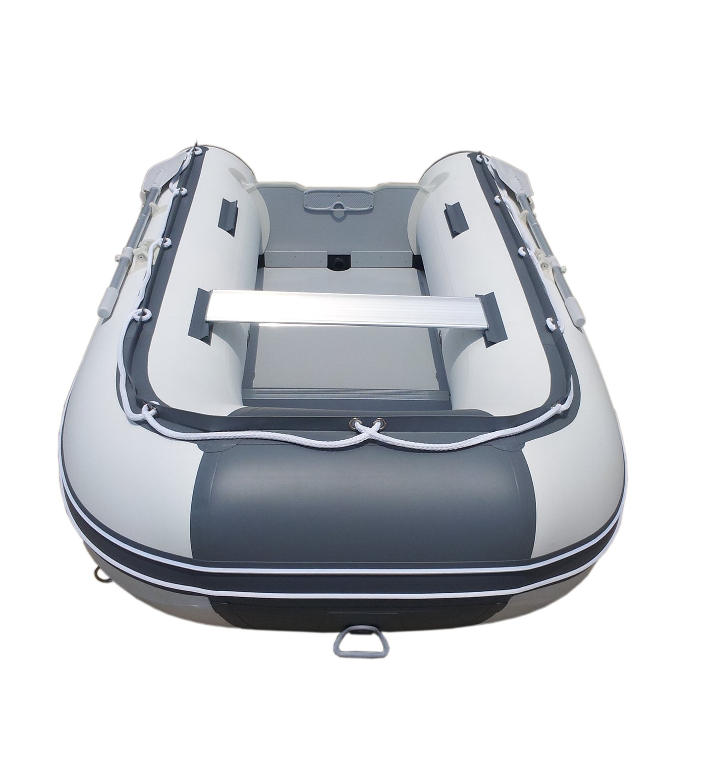 10ft 6in Newport Model Inflatable Dinghy Boat Transom Sport Tender - 5 Person - 15HP USCG Rated, White/Gray