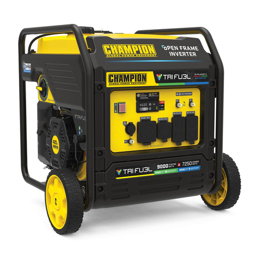 Champion Power Equipment 9000-Watt Electric Start Tri Fuel Home Backup Portable Open Frame Inverter Generator with Quiet Technology and CO Shield