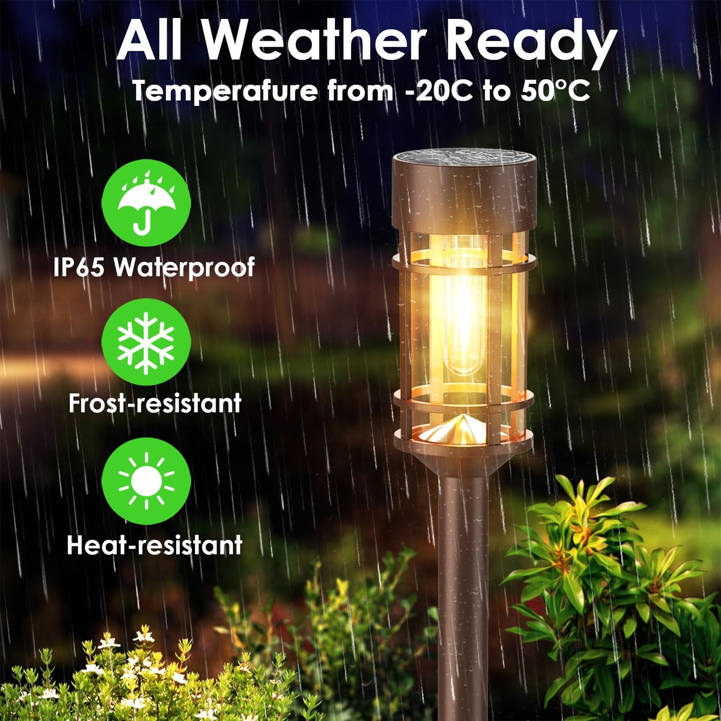 Solar Pathway Lights, 8 Pack LED Solar Lights Outdoor Waterproof, Glass Metal Garden Lighting for Yard Path Landscape Lawn Walkway Driveway, 3000K