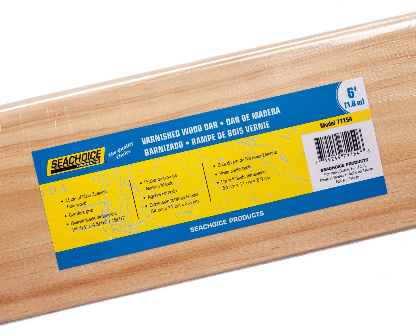 Seachoice Wood Oar, New Zealand Pine Construction, Comfort Grip, Clear Finish, Various Sizes