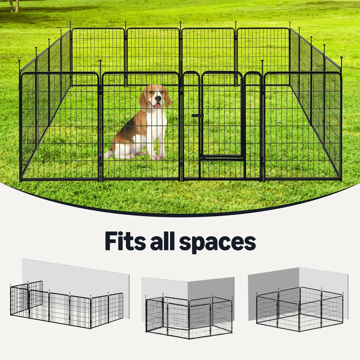 Amazon Basics Dog Playpen, 16 Panels Metal Fence with Door, Foldable for Indoor and Outdoor Use, Suitable for Small to Medium Sized Dogs, 30 Inch Height, Black