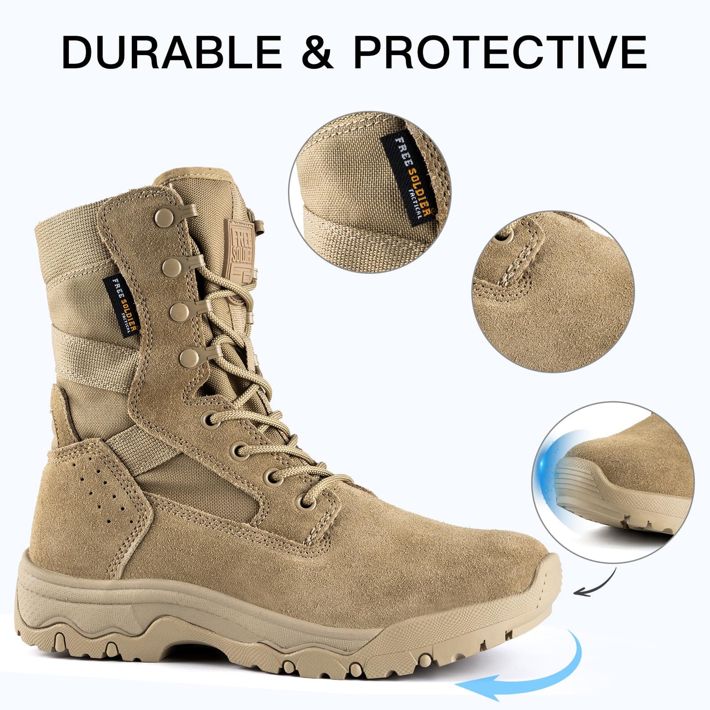 FREE SOLDIER Women’s Tactical Boots 8 Inches Lightweight Combat Boot Durable Military Work Outdoors Boots Desert Boot for Women