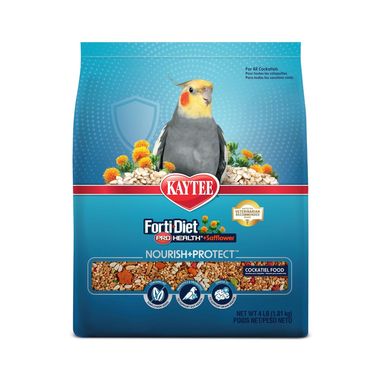 Kaytee Forti-Diet Pro Health Cockatiel Pet Bird Food with Safflower, 4 Pound