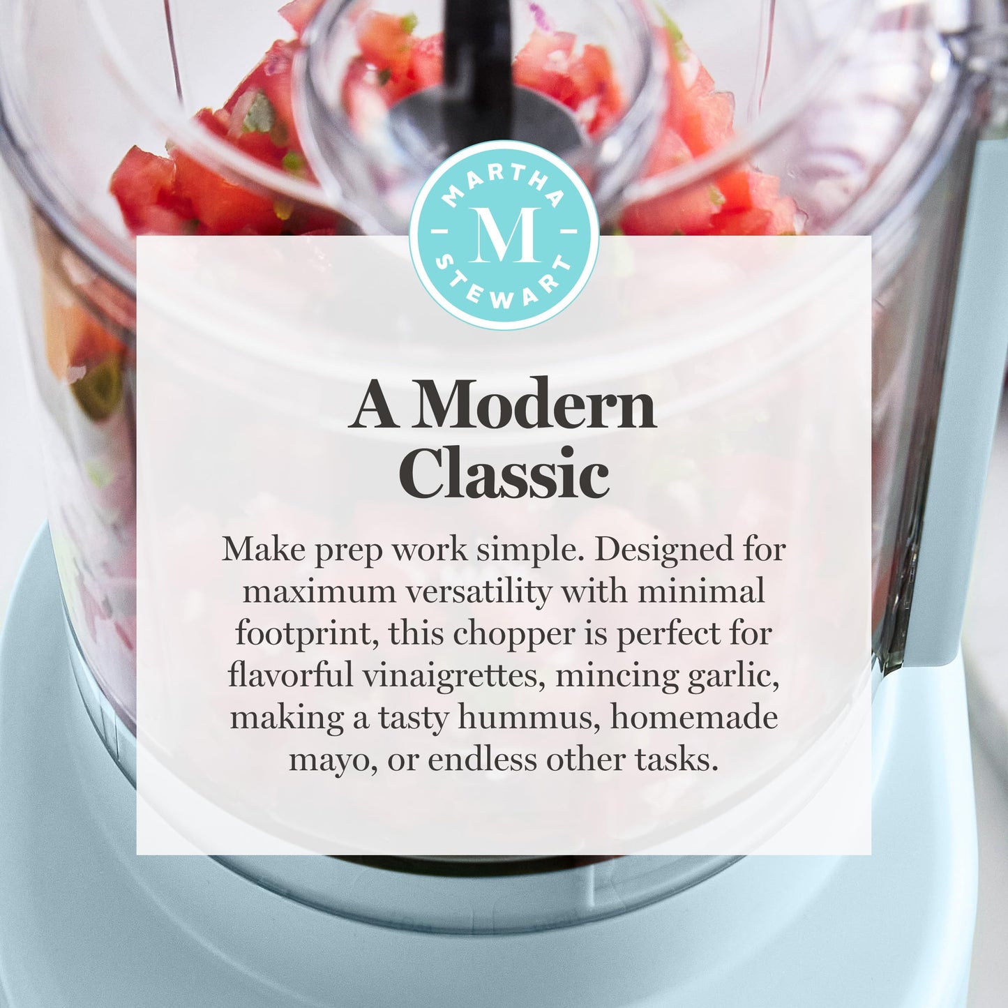 Martha Stewart 3 Cup Electric Food Chopper, Vegetable & Herb Mini Food Processor, 24oz BPA-Free Bowl, Stainless Steel Blades, Pour Spout, Dicing, Mincing, Chop & Puree, Dishwasher Safe, Caviar