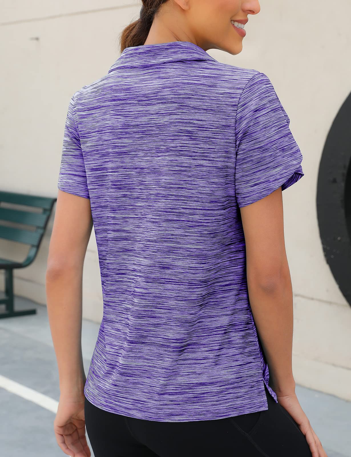 Viracy Short Sleeve Golf Tops for Women, Overlap Sleeve 1/4 Zip Up Golf Shirts Quick Dry Breathable Sun Protection Tennis Apparel, Purple-XL