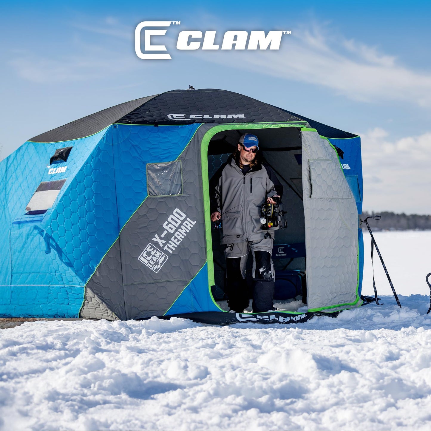CLAM Portable Fishing Angler Thermal Hub Shelter Tent with Anchor Straps, Carrying Bag