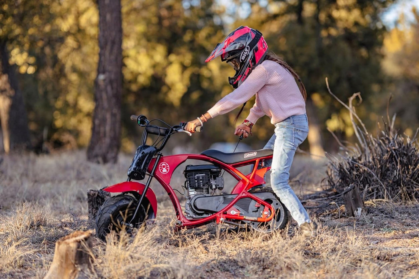 Coleman Powersports B100 105cc Gas Powered Minibike for Kids and Adults, 1-Cylinder, 4-Stroke, 22 Mph, 150 lbs Maximum Load, Ideal for Off-Road and Trail Riding
