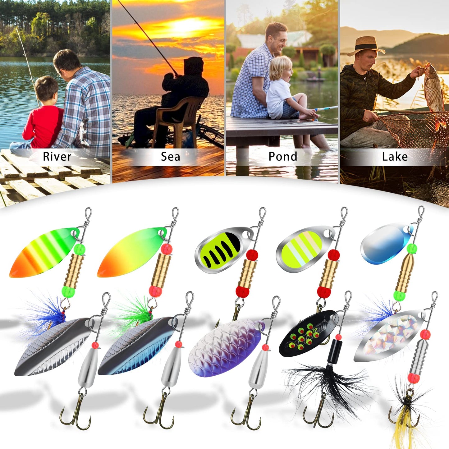 TRUSCEND Swimming or Jigging Fishing Spinners with Two-Way Spinning Spoons System, Rooster Tail Fishing Lures with Flash Copper Body & Blade, Freshwater and Saltwater Blade Bait for Bass Walleye Trout