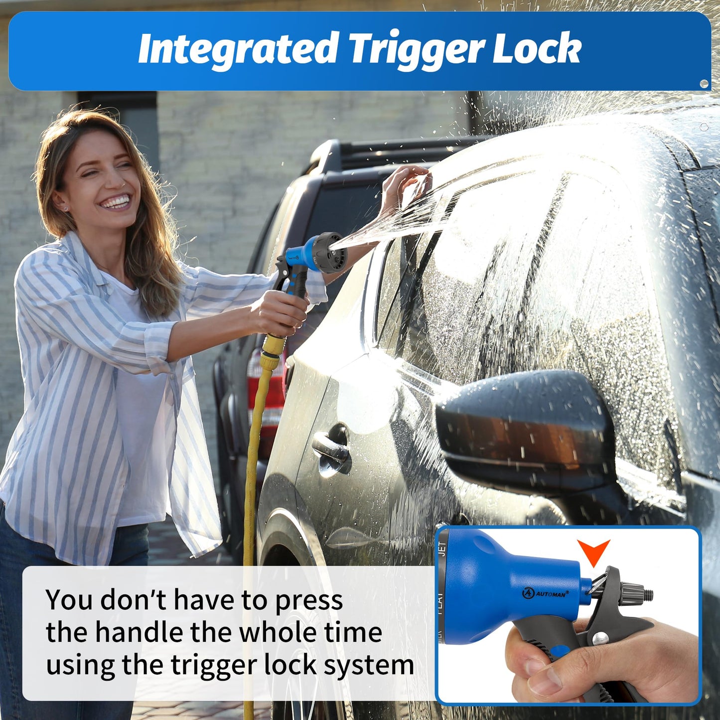 AUTOMAN-Garden-Hose-Nozzle, ABS Water Spray Nozzle with 7 Adjustable Watering Patterns, Slip Resistant for Watering Plants, Lawn& Garden, Washing Cars, Cleaning, Showering Pets & Outdoor Fun.