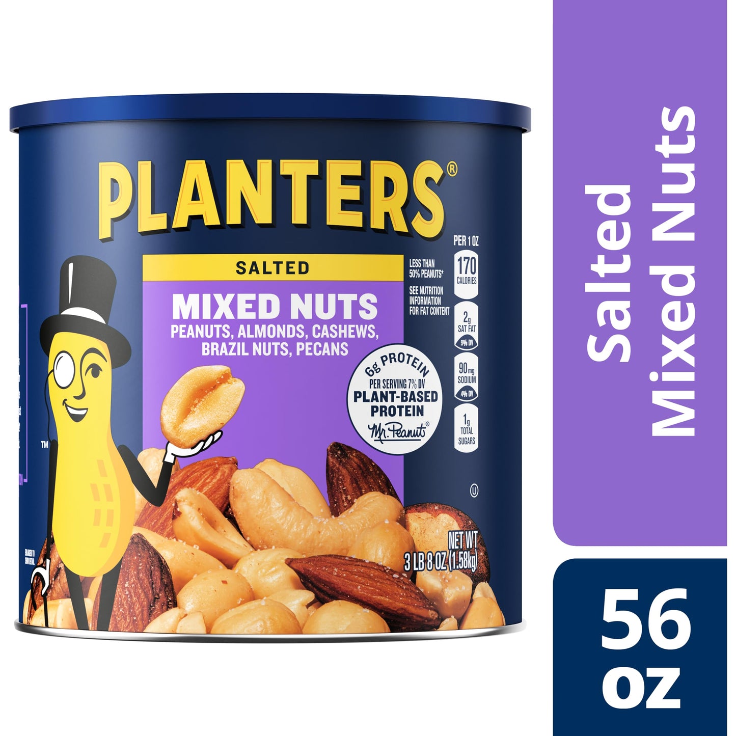 PLANTERS Deluxe Mixed Nuts, Cashews, Almonds, Pecans, Pistachios, Hazelnuts, Roasted with Sea Salt, Party Snacks, Plant-Based Protein Nut Mix, Snacks for Adults, After School Snack Mix, 27oz