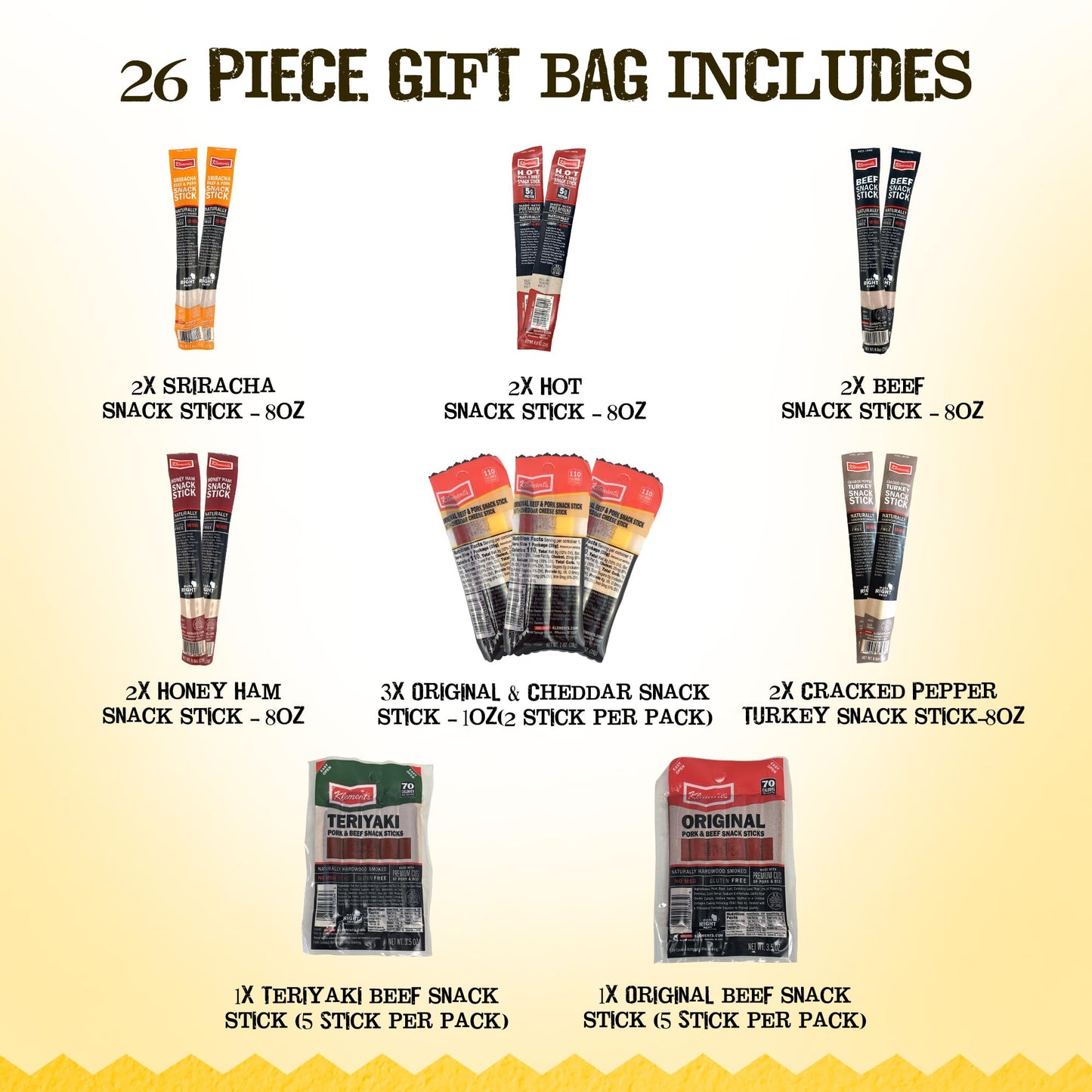 Jerky Gift Basket for Men - 26pc Jerky Variety Pack of Beef, Pork, Turkey, & Ham Snack Sticks - High Protein Healthy Snack - Unique Gift for Men