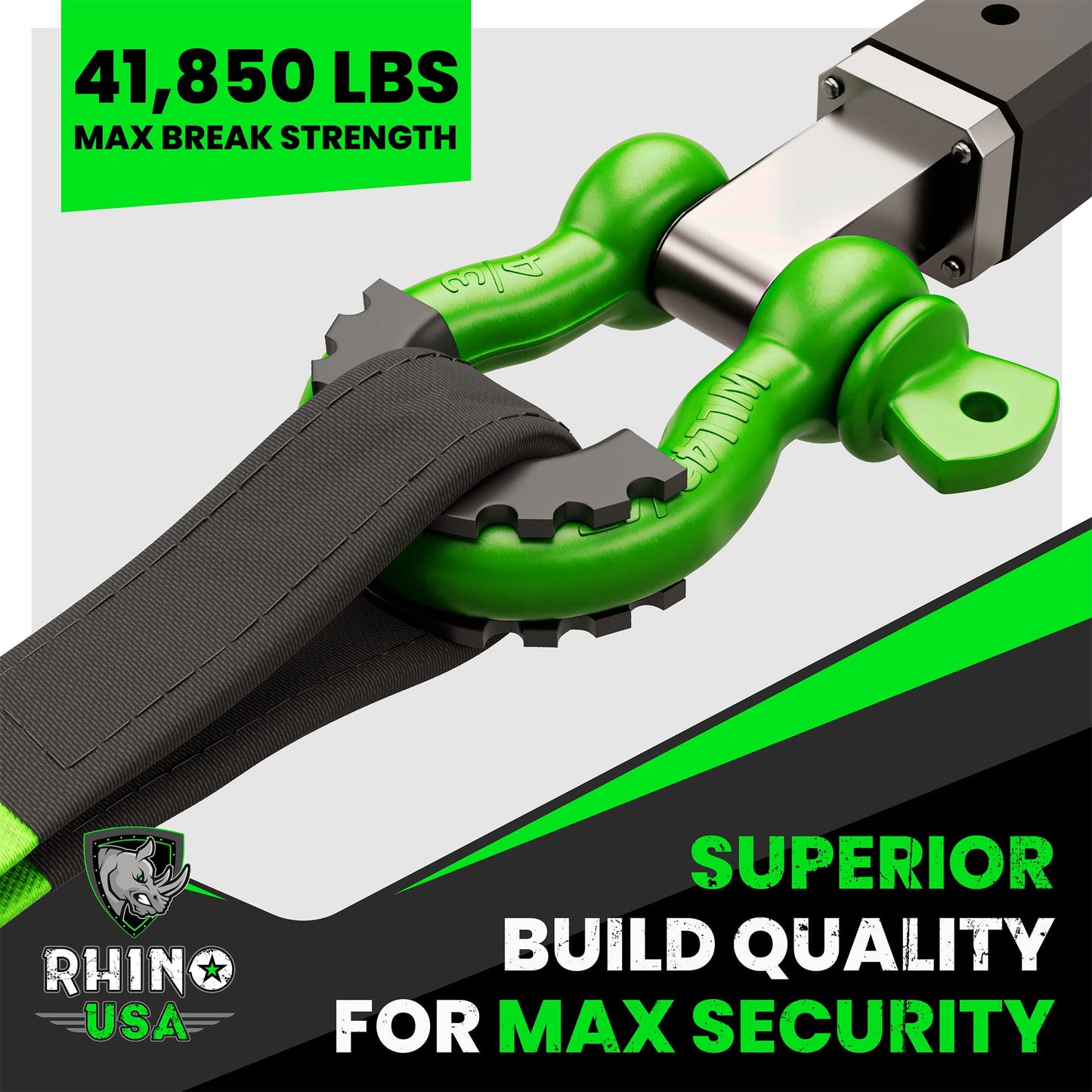 Rhino USA D Ring Shackles (2-Pack) - 41,850lb Break Strength – Heavy Duty 3/4" Clevis Shackle with 7/8 Pin for Towing & Off-Road Use - Pairs with Tow Strap for Vehicle Recovery (Black)