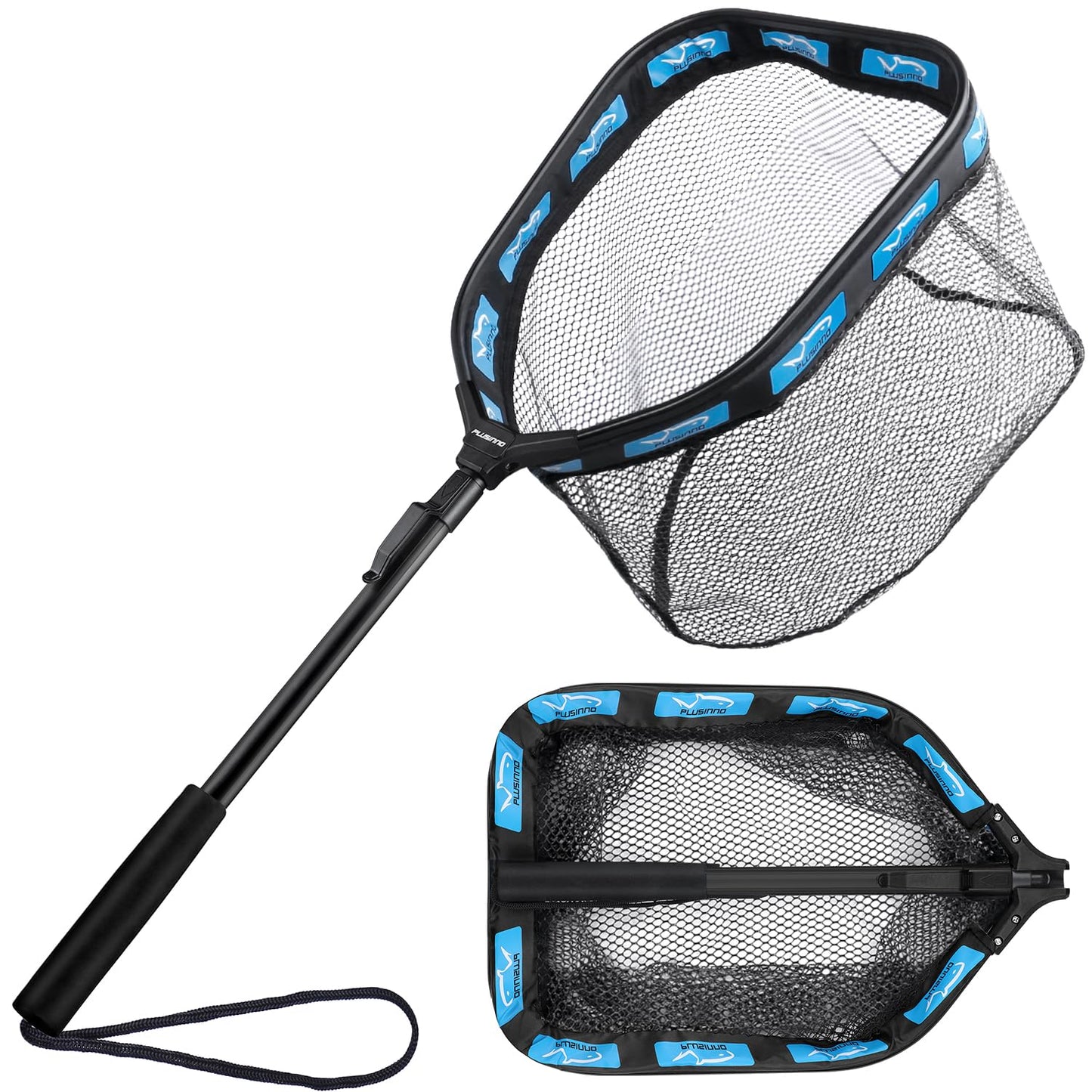 PLUSINNO Floating Fishing Net for Steelhead, Salmon, Fly, Kayak, Catfish, Bass, Trout Fishing, Rubber Coated Landing Net for Easy Catch & Release, Compact & Foldable for Easy Transportation & Storage