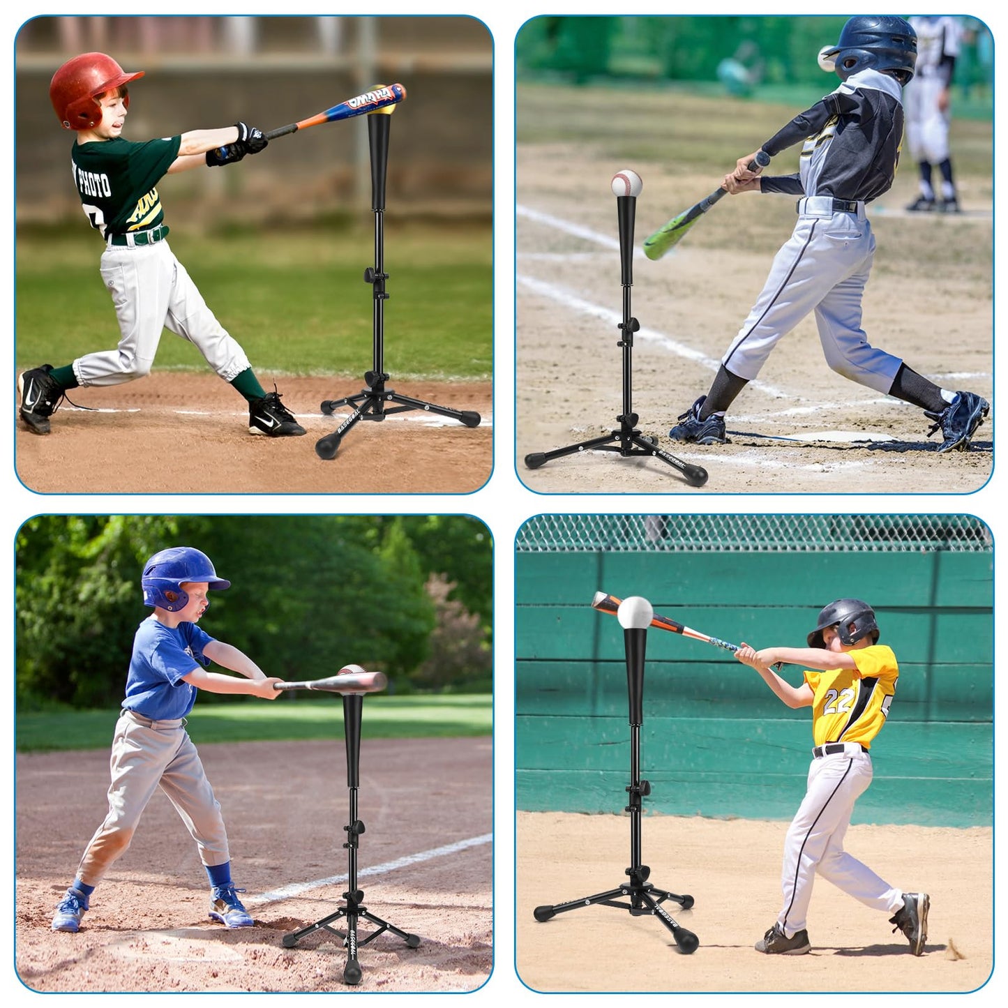 BaseGoal Baseball Tee for Kids,Batting Tee,Softball Tee,Youth Hitting Tee,Teeball Tee,Travel Tee,Easy Adjustable Height and Carry Bag
